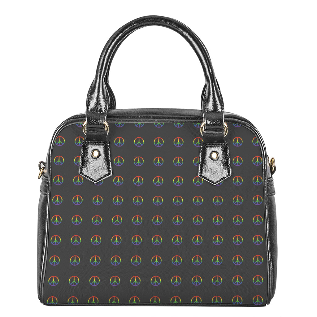 Rainbow LGBT Peace Sign Pattern Print Shoulder Handbag