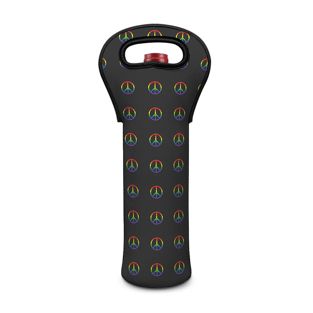 Rainbow LGBT Peace Sign Pattern Print Single Neoprene Wine Tote