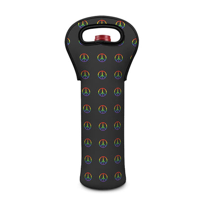 Rainbow LGBT Peace Sign Pattern Print Single Neoprene Wine Tote