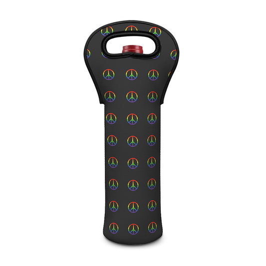 Rainbow LGBT Peace Sign Pattern Print Single Neoprene Wine Tote