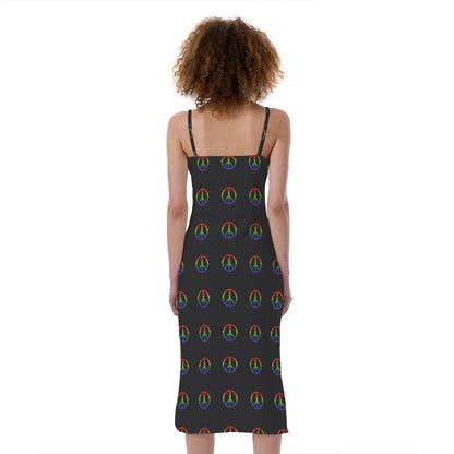 Rainbow LGBT Peace Sign Pattern Print Slim Fit Midi Cami Dress