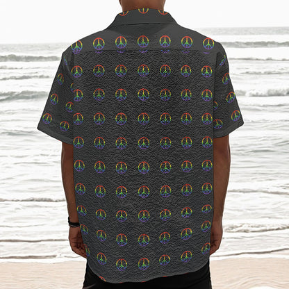 Rainbow LGBT Peace Sign Pattern Print Textured Short Sleeve Shirt