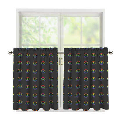 Rainbow LGBT Peace Sign Pattern Print Tier Curtains