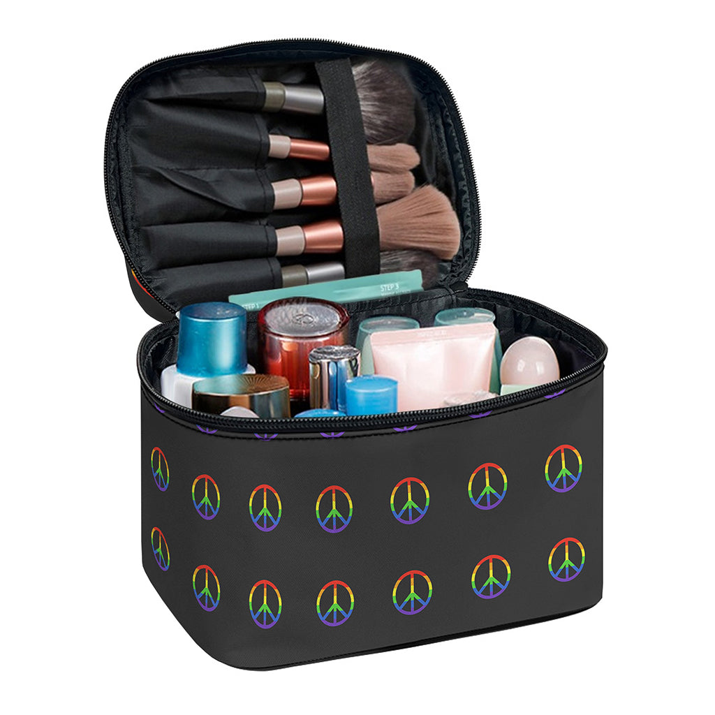 Rainbow LGBT Peace Sign Pattern Print Travel Makeup Bag