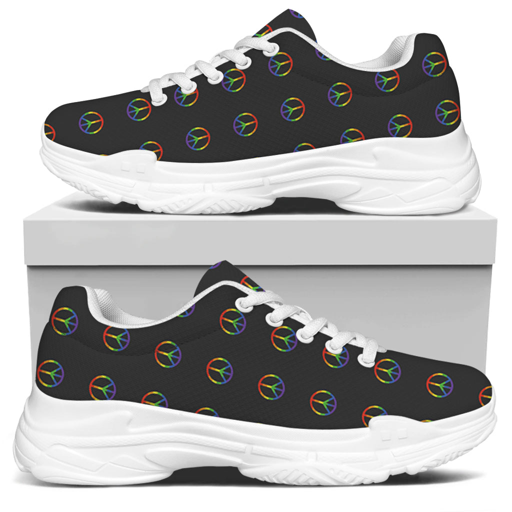 Rainbow LGBT Peace Sign Pattern Print White Chunky Shoes