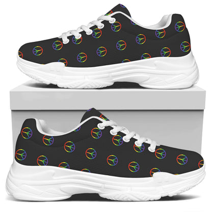 Rainbow LGBT Peace Sign Pattern Print White Chunky Shoes
