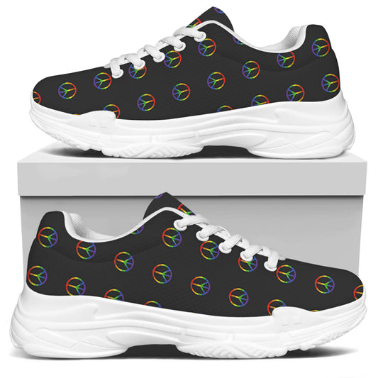 Rainbow LGBT Peace Sign Pattern Print White Chunky Shoes