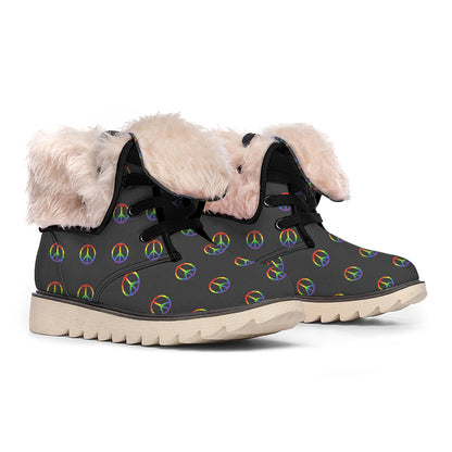 Rainbow LGBT Peace Sign Pattern Print Winter Boots