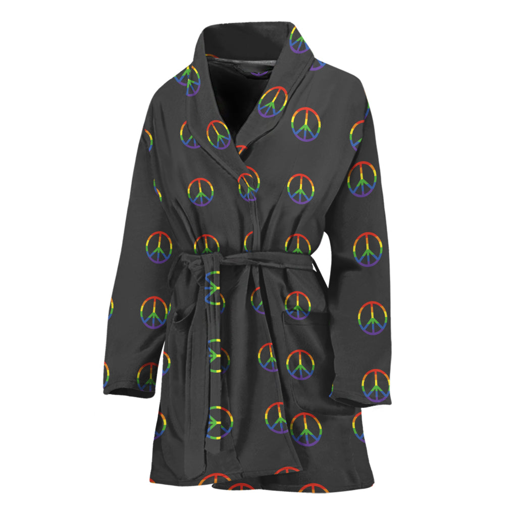 Rainbow LGBT Peace Sign Pattern Print Women's Bathrobe