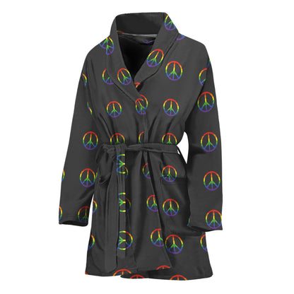 Rainbow LGBT Peace Sign Pattern Print Women's Bathrobe