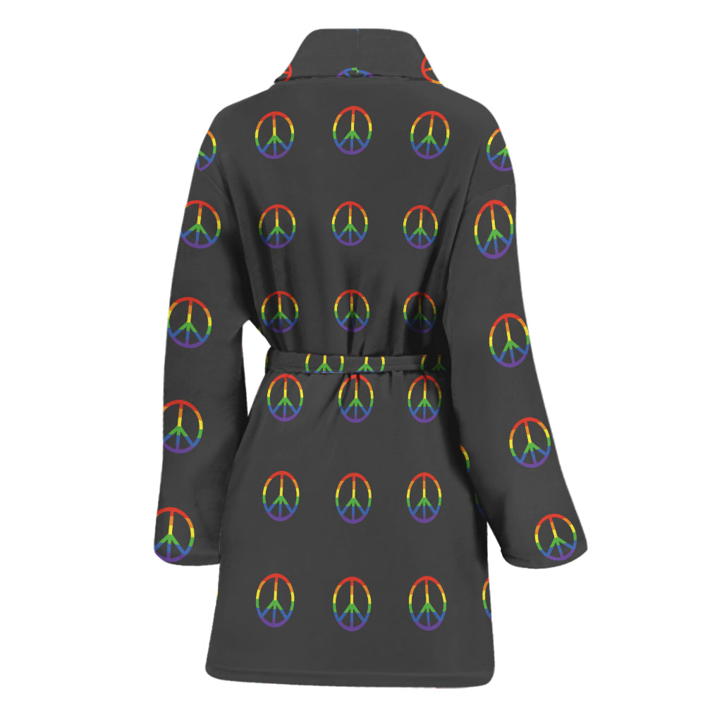 Rainbow LGBT Peace Sign Pattern Print Women's Bathrobe