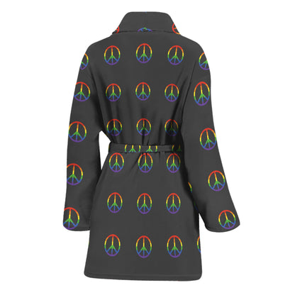 Rainbow LGBT Peace Sign Pattern Print Women's Bathrobe