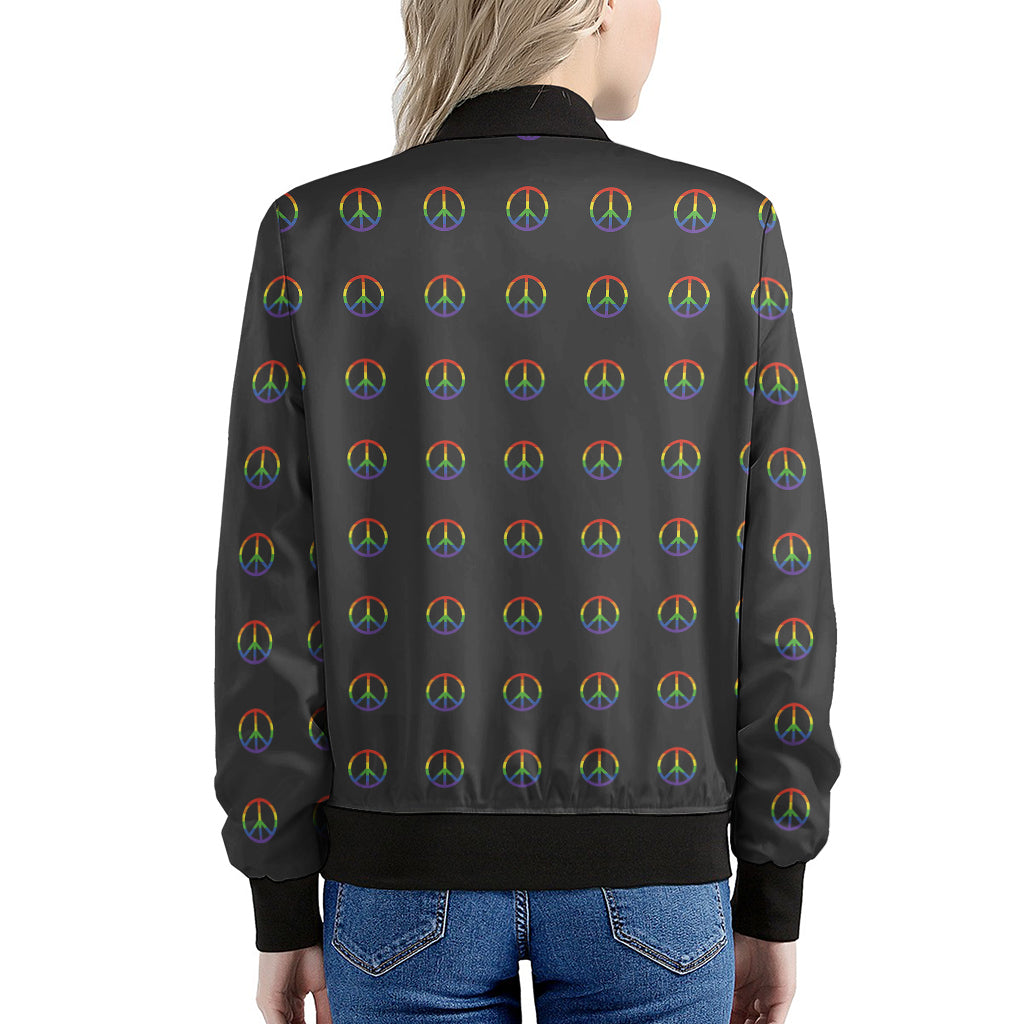 Rainbow LGBT Peace Sign Pattern Print Women's Bomber Jacket