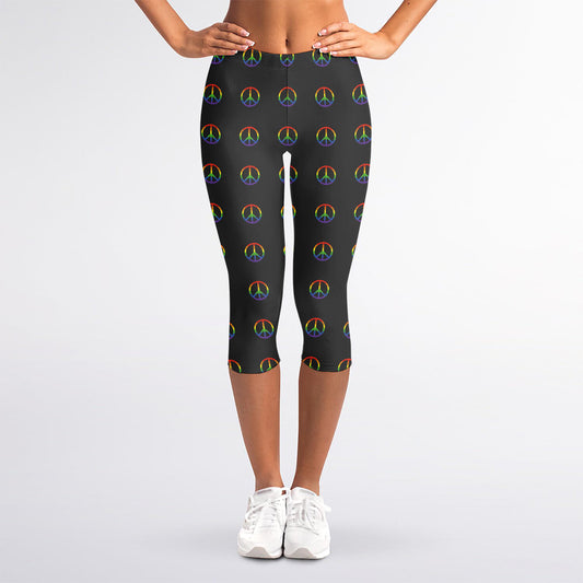 Rainbow LGBT Peace Sign Pattern Print Women's Capri Leggings