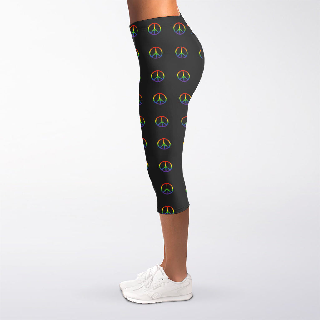 Rainbow LGBT Peace Sign Pattern Print Women's Capri Leggings