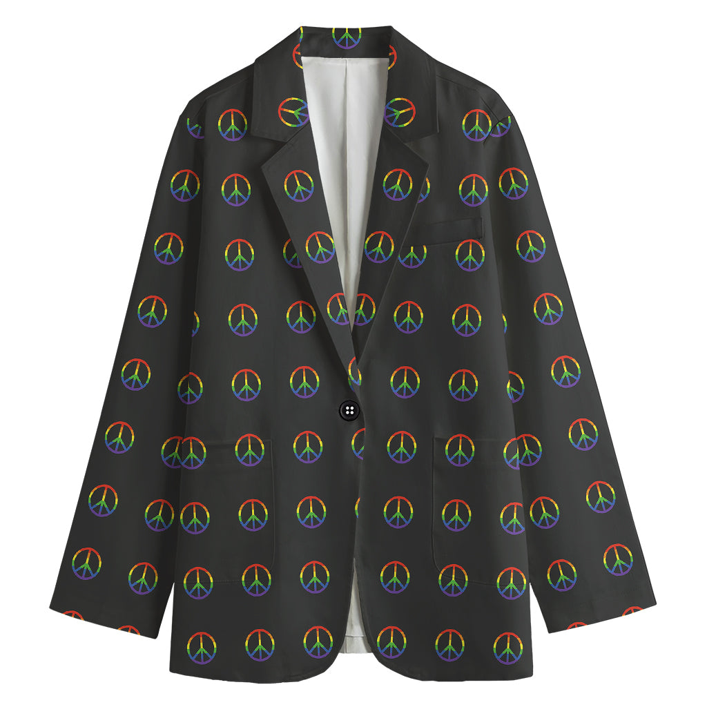 Rainbow LGBT Peace Sign Pattern Print Women's Cotton Blazer