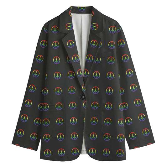 Rainbow LGBT Peace Sign Pattern Print Women's Cotton Blazer