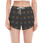 Rainbow LGBT Peace Sign Pattern Print Women's Split Running Shorts
