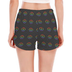 Rainbow LGBT Peace Sign Pattern Print Women's Split Running Shorts