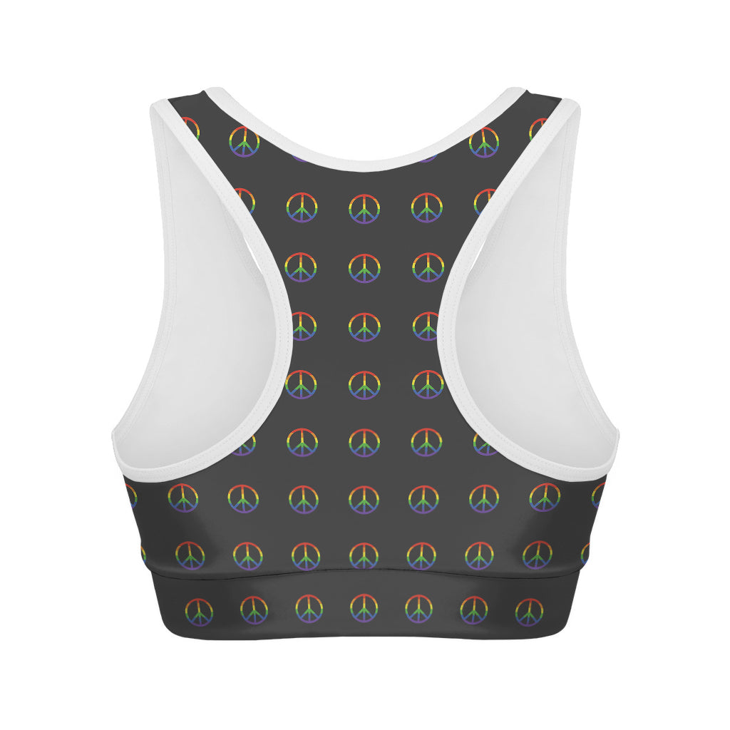 Rainbow LGBT Peace Sign Pattern Print Women's Sports Bra