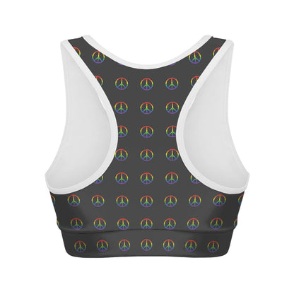 Rainbow LGBT Peace Sign Pattern Print Women's Sports Bra