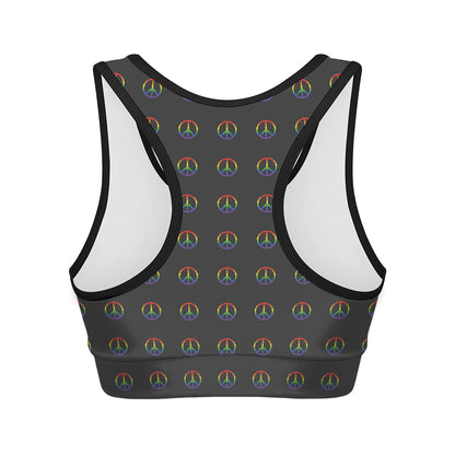 Rainbow LGBT Peace Sign Pattern Print Women's Sports Bra