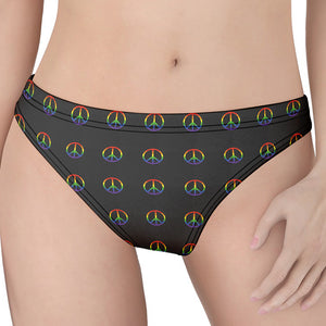 Rainbow LGBT Peace Sign Pattern Print Women's Thong