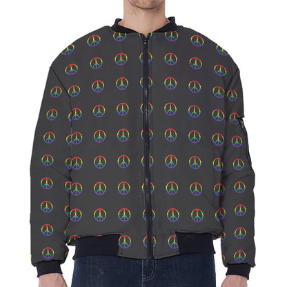 Rainbow LGBT Peace Sign Pattern Print Zip Sleeve Bomber Jacket