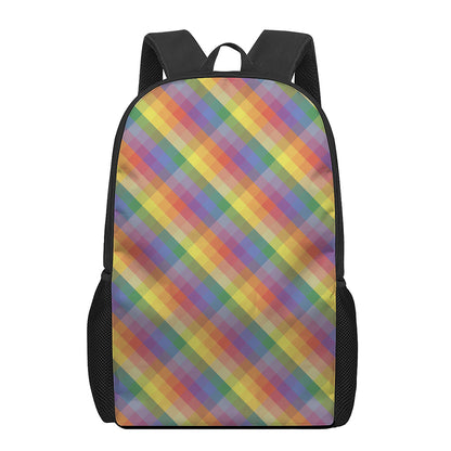 Rainbow LGBT Plaid Pattern Print 17 Inch Backpack
