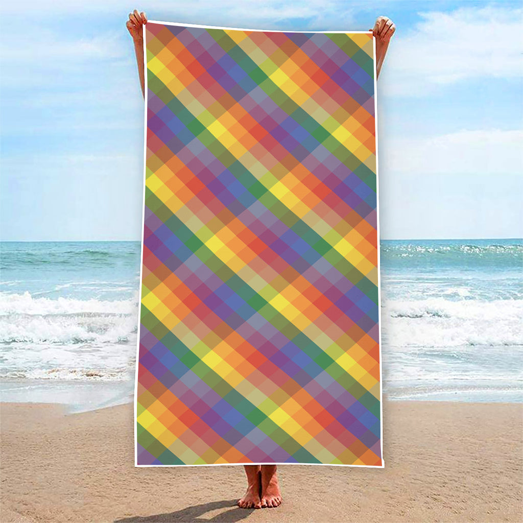 Rainbow LGBT Plaid Pattern Print Beach Towel