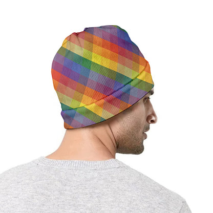 Rainbow LGBT Plaid Pattern Print Beanie