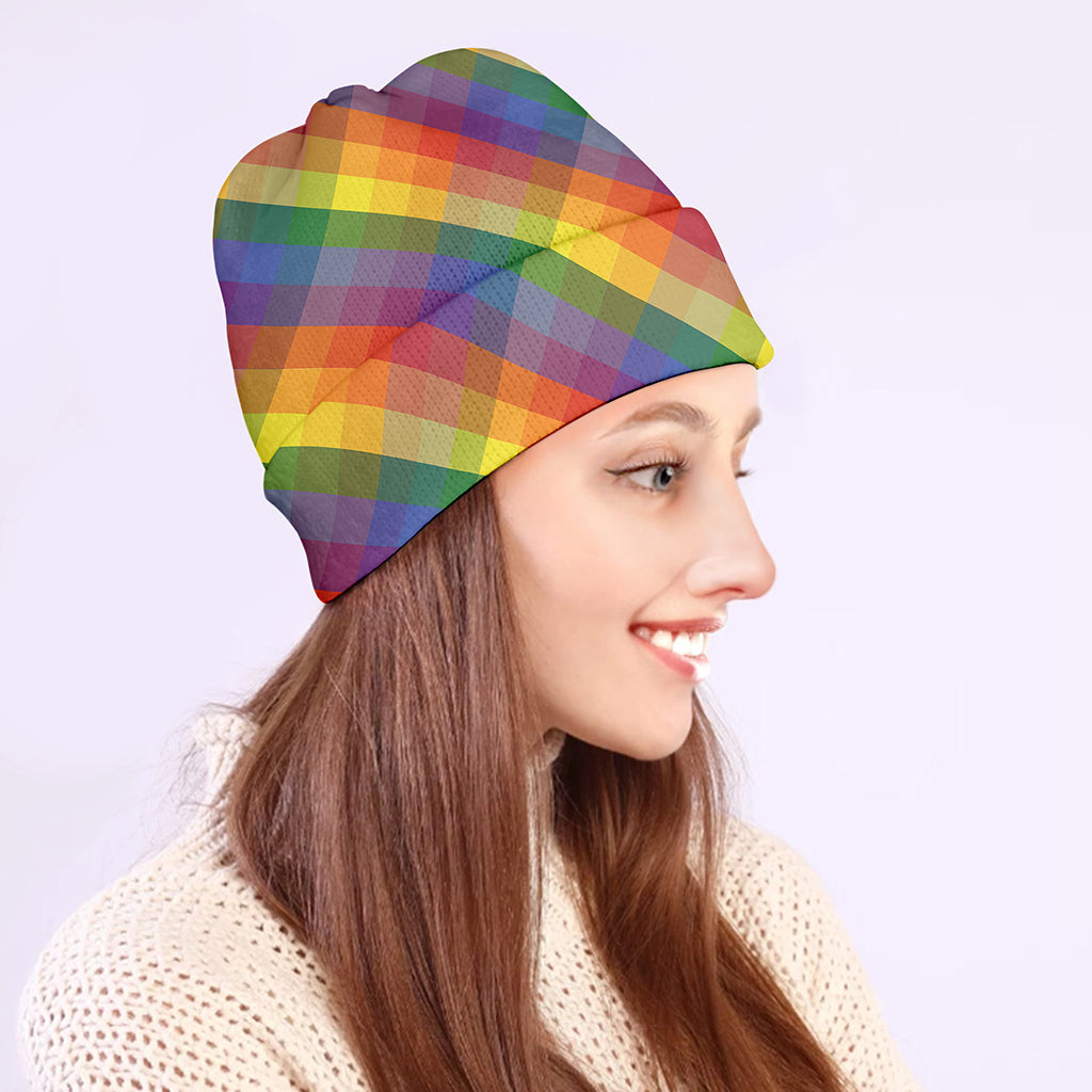Rainbow LGBT Plaid Pattern Print Beanie