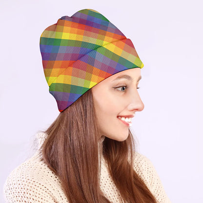 Rainbow LGBT Plaid Pattern Print Beanie