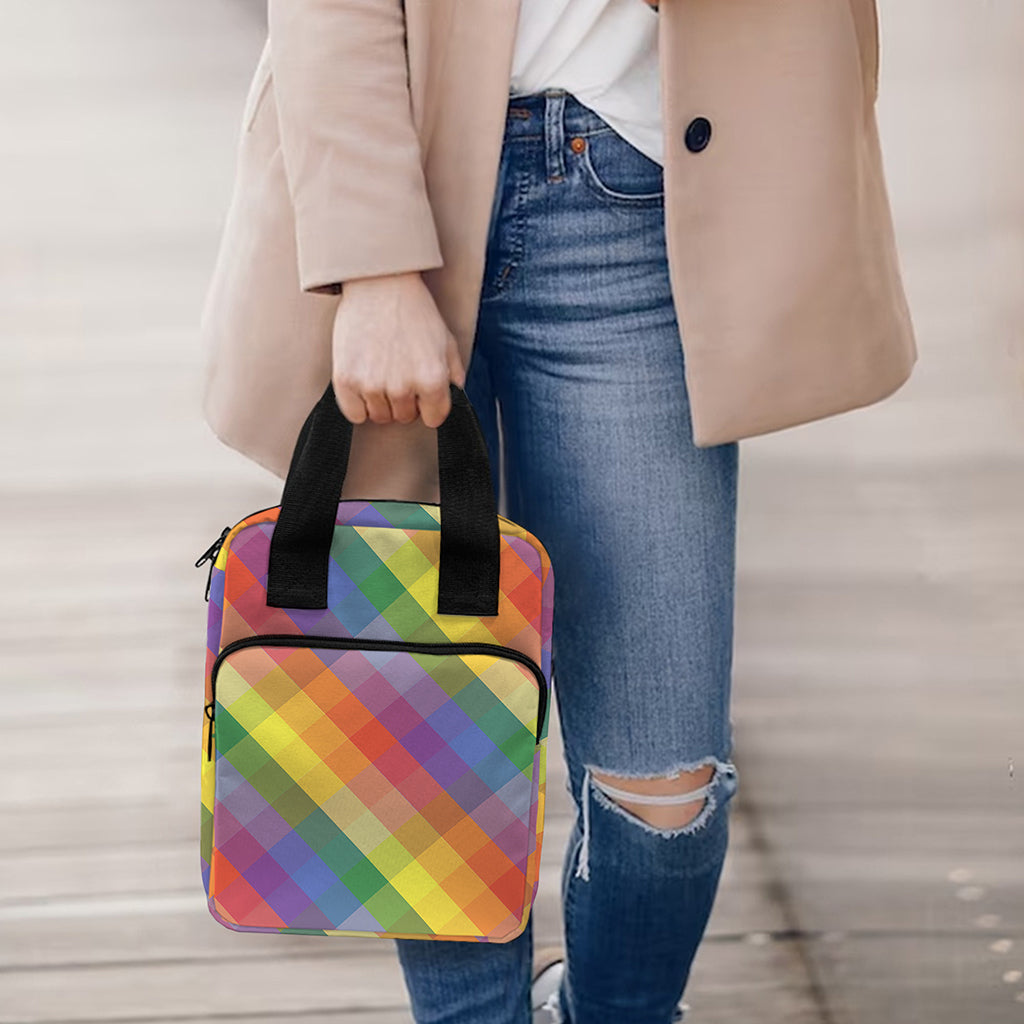 Rainbow LGBT Plaid Pattern Print Bible Tote Bag