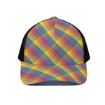 Rainbow LGBT Plaid Pattern Print Black Mesh Trucker Cap