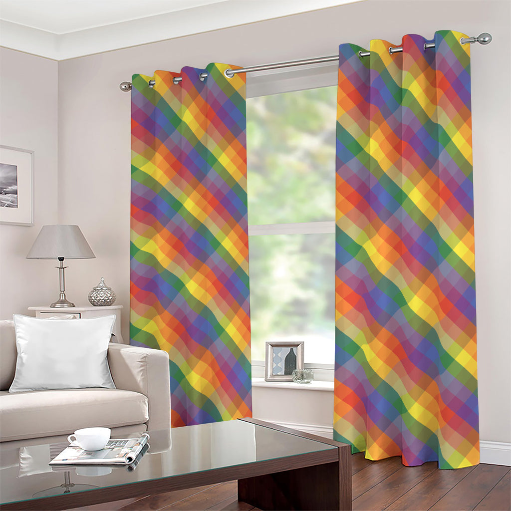 Rainbow LGBT Plaid Pattern Print Blackout Grommet Curtains