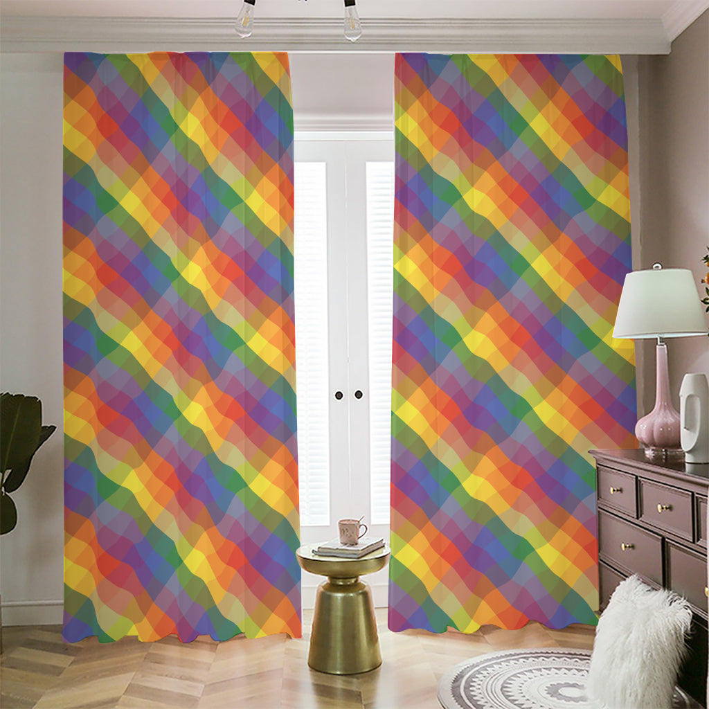 Rainbow LGBT Plaid Pattern Print Blackout Pencil Pleat Curtains