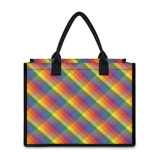 Rainbow LGBT Plaid Pattern Print Canvas Tote Bag