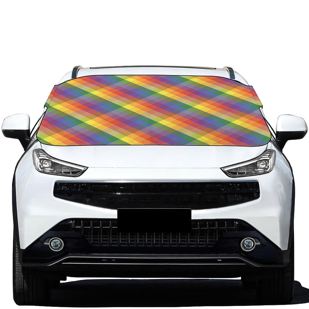 Rainbow LGBT Plaid Pattern Print Car Windshield Snow Cover