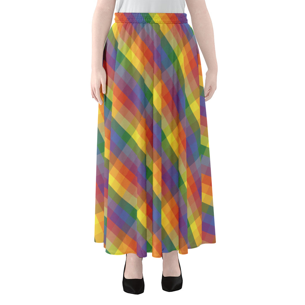 Rainbow LGBT Plaid Pattern Print Chiffon Maxi Skirt