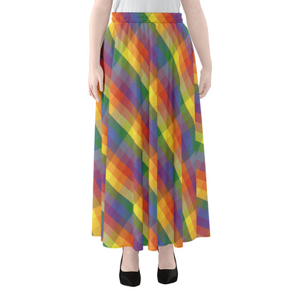 Rainbow LGBT Plaid Pattern Print Chiffon Maxi Skirt