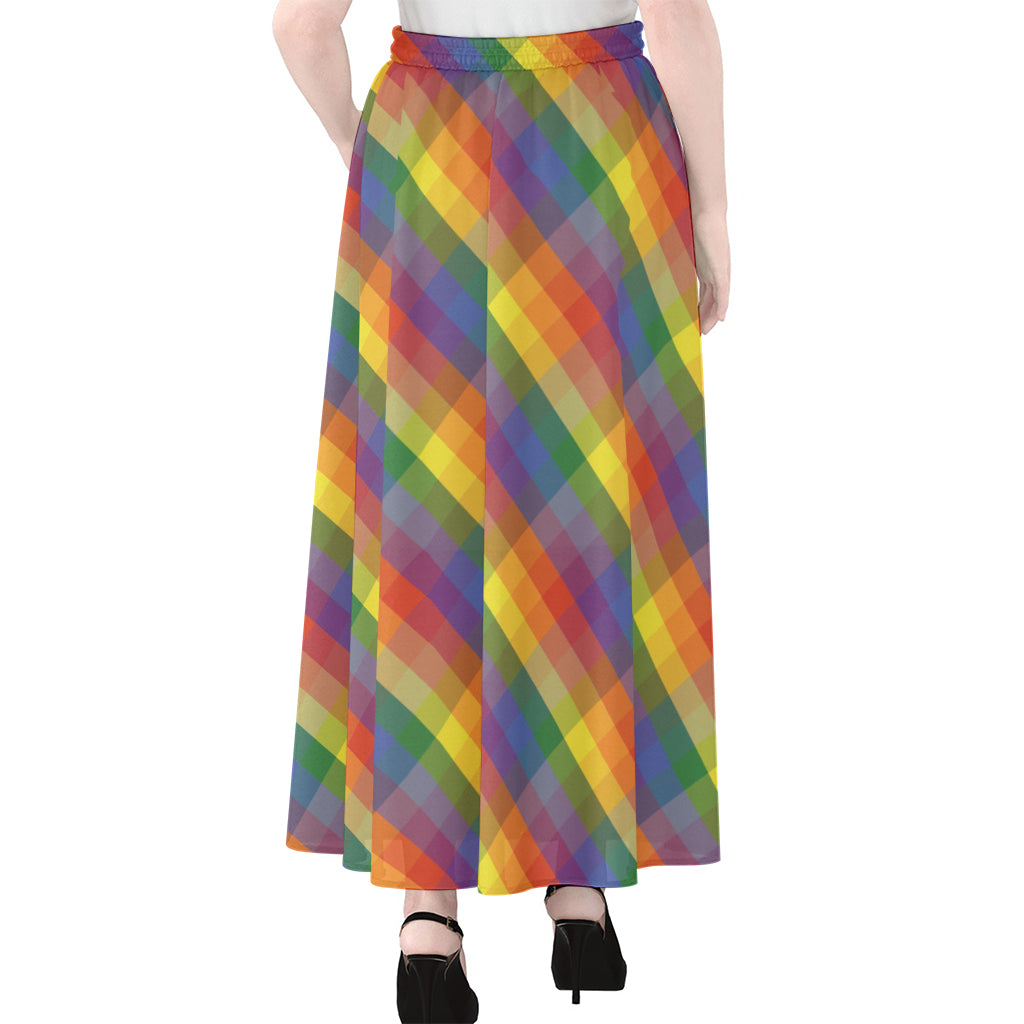 Rainbow LGBT Plaid Pattern Print Chiffon Maxi Skirt