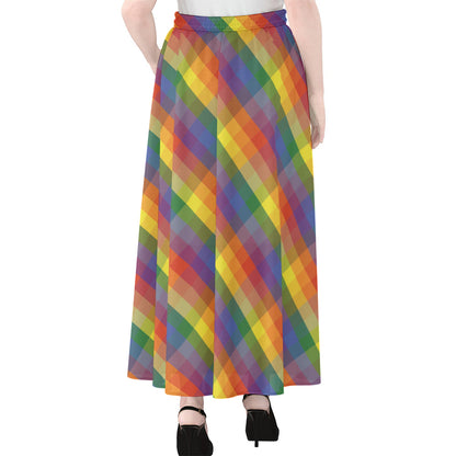 Rainbow LGBT Plaid Pattern Print Chiffon Maxi Skirt