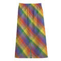 Rainbow LGBT Plaid Pattern Print Cotton Front Slit Maxi Skirt