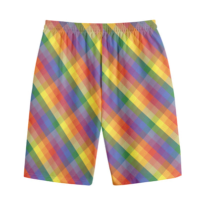 Rainbow LGBT Plaid Pattern Print Cotton Shorts