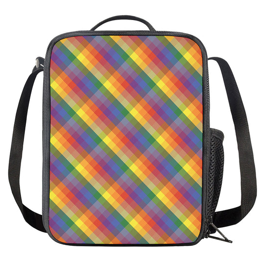 Rainbow LGBT Plaid Pattern Print Crossbody Lunch Bag