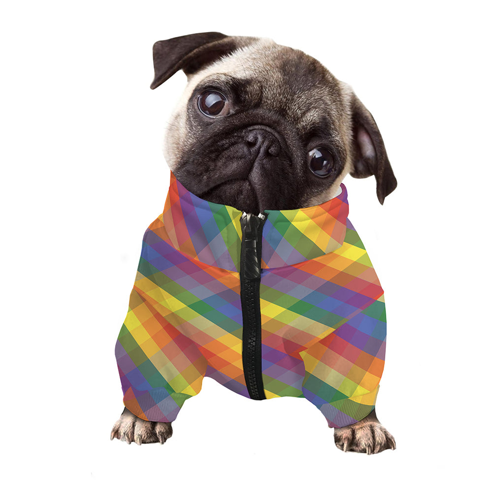 Rainbow LGBT Plaid Pattern Print Dog Zip Up Jacket