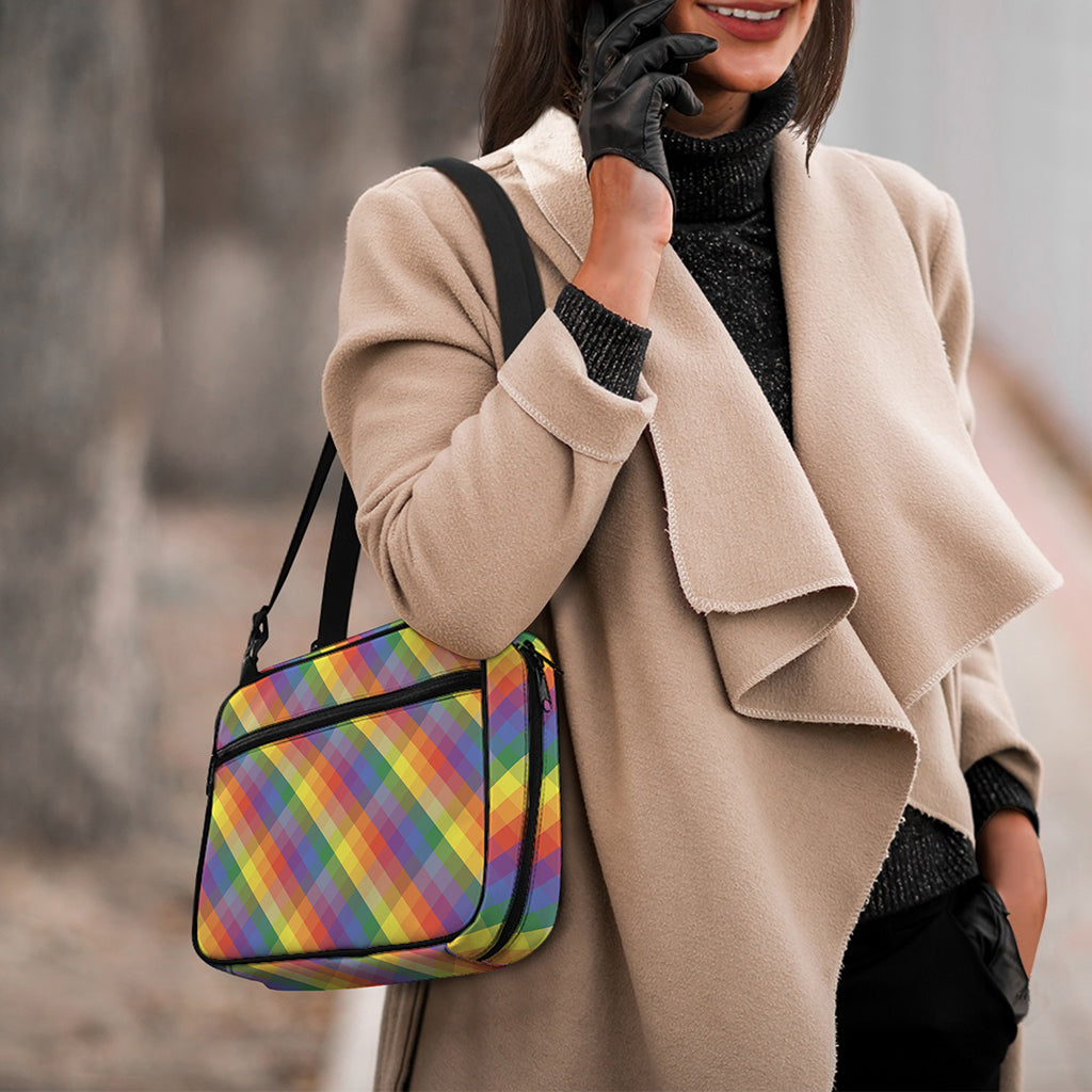 Rainbow LGBT Plaid Pattern Print Double Strap Bible Bag