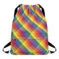 Rainbow LGBT Plaid Pattern Print Drawstring Backpack