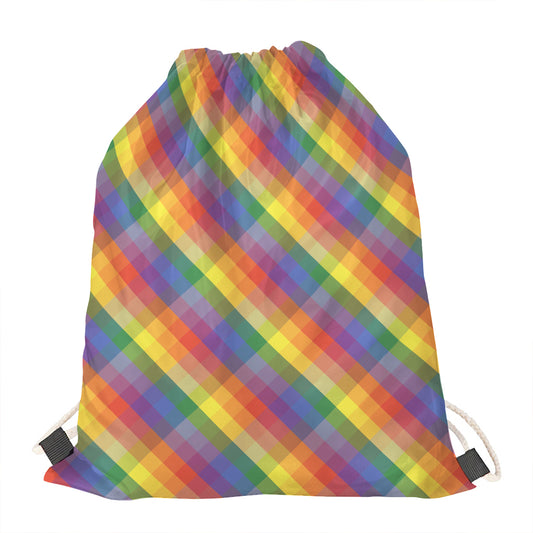 Rainbow LGBT Plaid Pattern Print Drawstring Bag